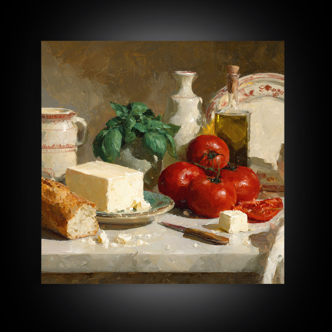 Baguette and Butter Still Life on Marble Framed Canvas Print, Bakery Art, Digital Print, Bakery Decor, Fine Art, Patisserie, BAK-1x1-8