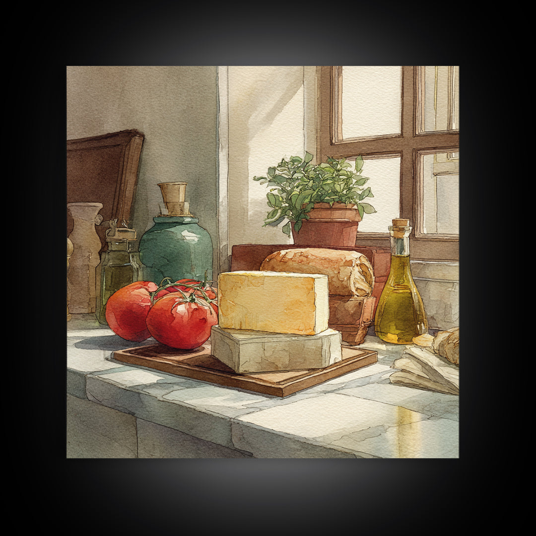 Baguette and Butter Still Life on Marble Framed Canvas Print, Bakery Art, Fine Art Print, Bakery Decor, Fine Art, Patisserie, BAK-1x1-80