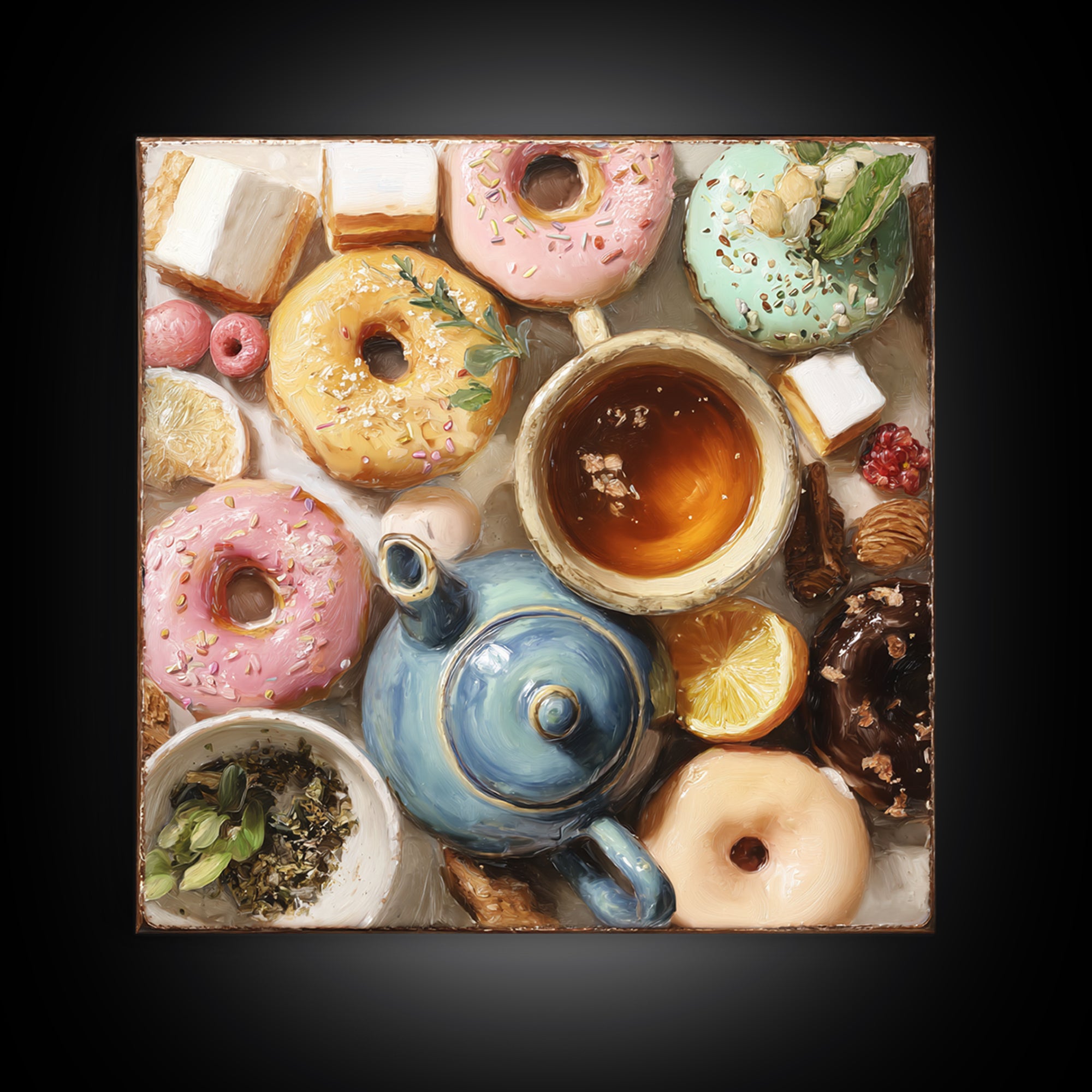 Whimsical Donut Assortment Canvas Print, Bakery Art, Statement Artwork, Bakery Decor, Fine Art, Patisserie, Art Print, BAK-1x1-9