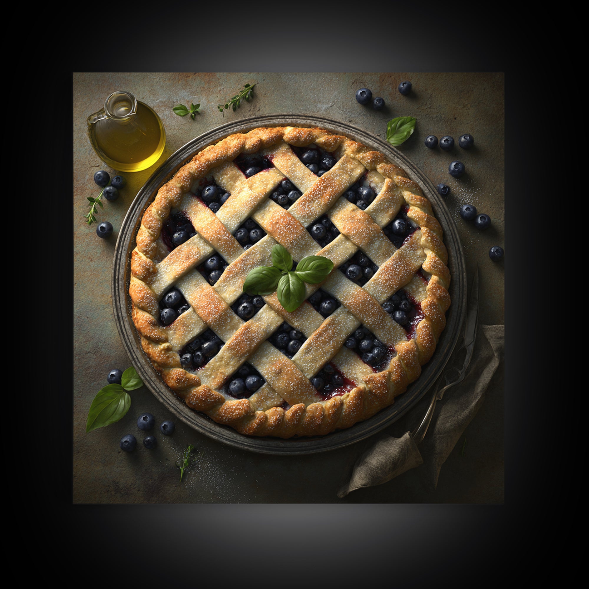 Blueberry Galette with Rustic Farmhouse Texture Canvas Print, Bakery Art, Fine Art Print, Bakery Decor, Fine Art, Patisserie, BAK-1x1-95