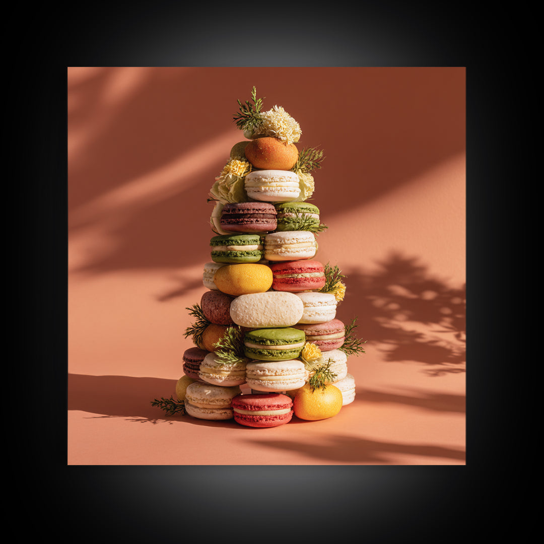 Single Perfect Macaron Tower Canvas Print, Bakery Art, Print, Bakery Decor, Fine Art, Patisserie, Food Art, Kitchen Print, BAK-1x1-99
