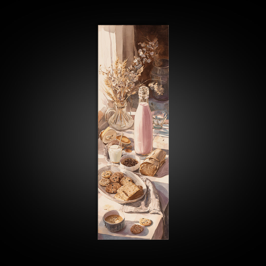 Milk Bottle and Cookies Nostalgic Still Life Canvas Print, Bakery Art, Dining Room Art, Bakery Decor, Fine Art, Patisserie, BAK-1x3-10