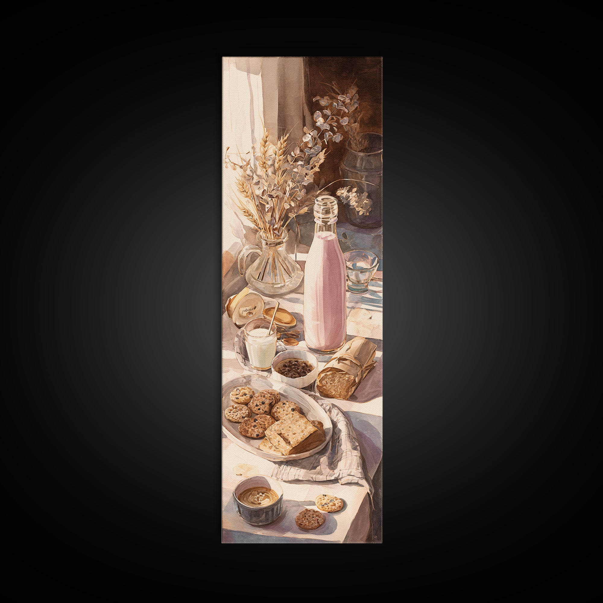 Milk Bottle and Cookies Nostalgic Still Life Canvas Print, Bakery Art, Dining Room Art, Bakery Decor, Fine Art, Patisserie, BAK-1x3-10
