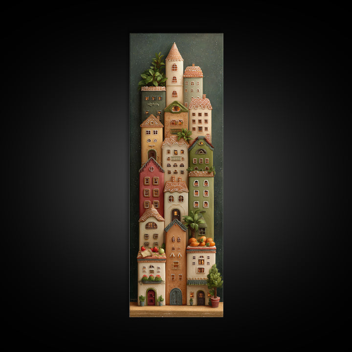 Gingerbread Houses in Charming Folk Art Style Canvas Print, Bakery Art, Kids Art, Bakery Decor, Fine Art, Patisserie, BAK-1x3-2