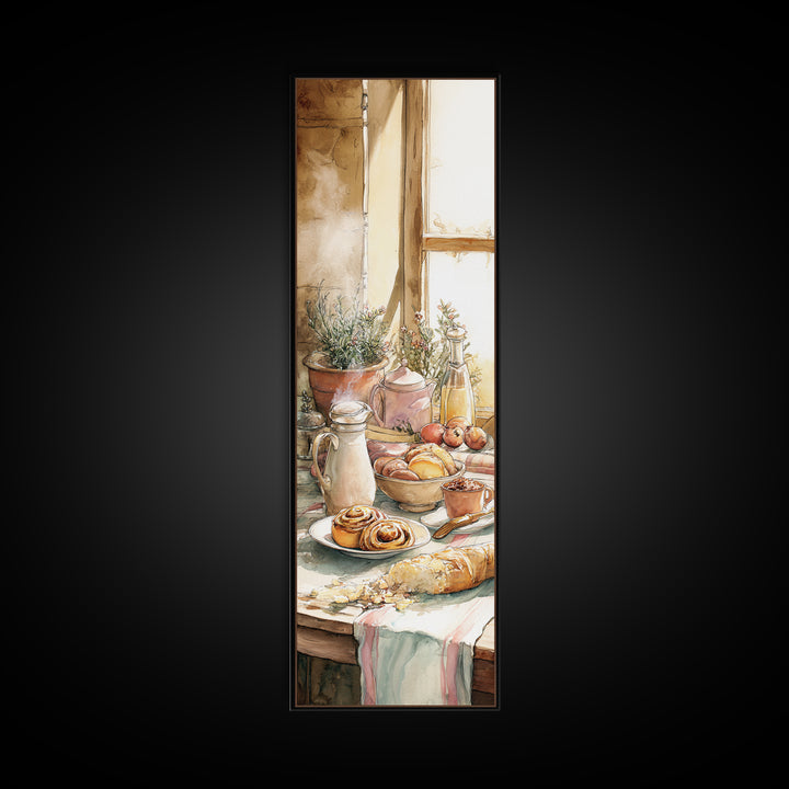 Cinnamon Rolls in a Warm Country Kitchen Canvas Print, Bakery Art, Watercolor Art, Bakery Decor, Fine Art, Patisserie, BAK-1x3-23