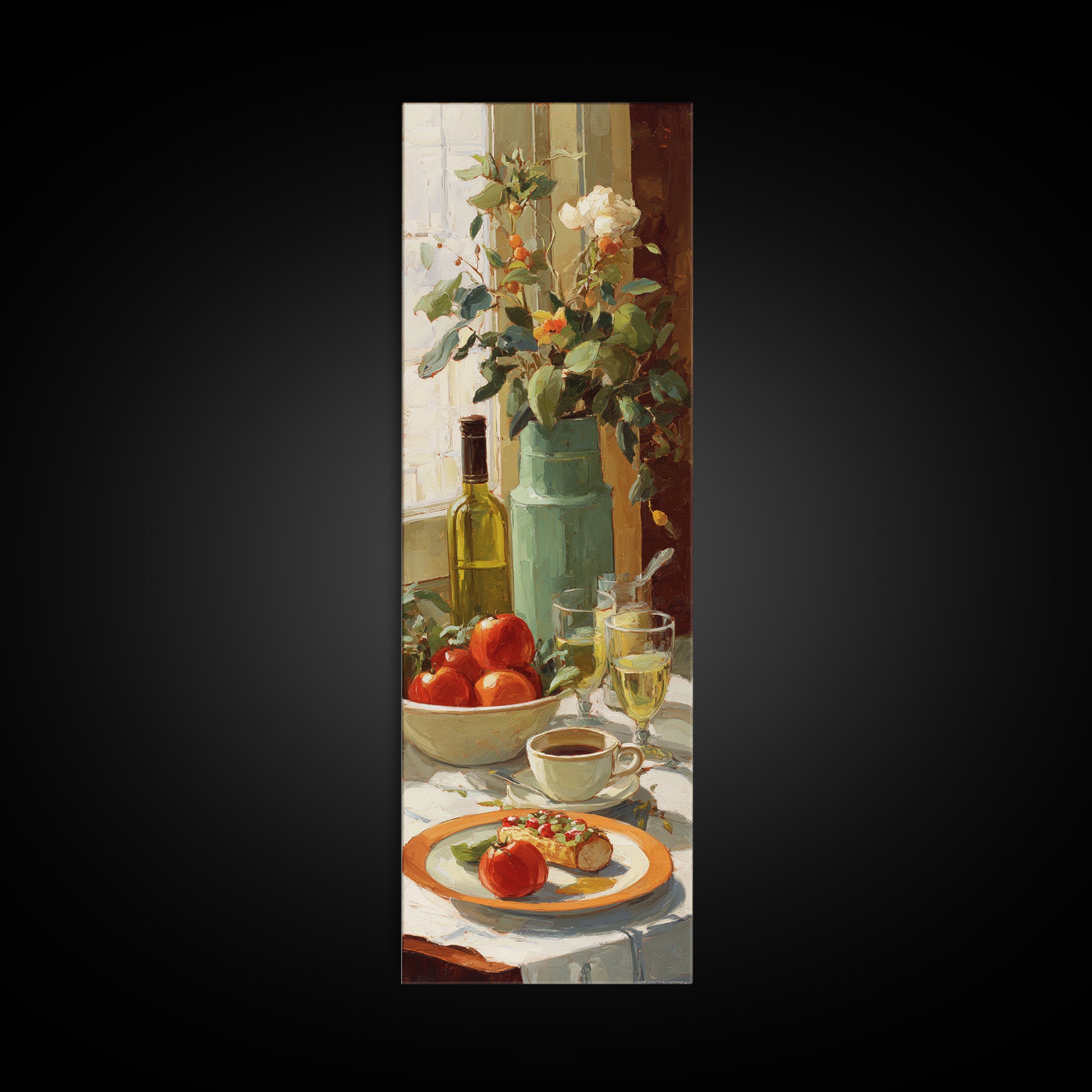 Painterly Eclair and Coffee Still Life Framed Canvas Print, Bakery Art, Print, Bakery Decor, Fine Art, Patisserie, Food Art, BAK-1x3-24
