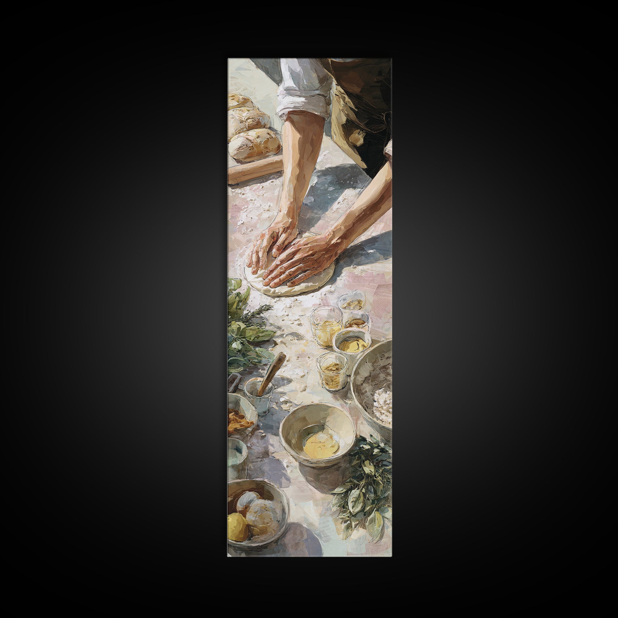 Baker Hands Shaping Dough Framed Canvas Print, Bakery Art, Textured Painting, Bakery Decor, Fine Art, Patisserie, Printable Art, BAK-1x3-29