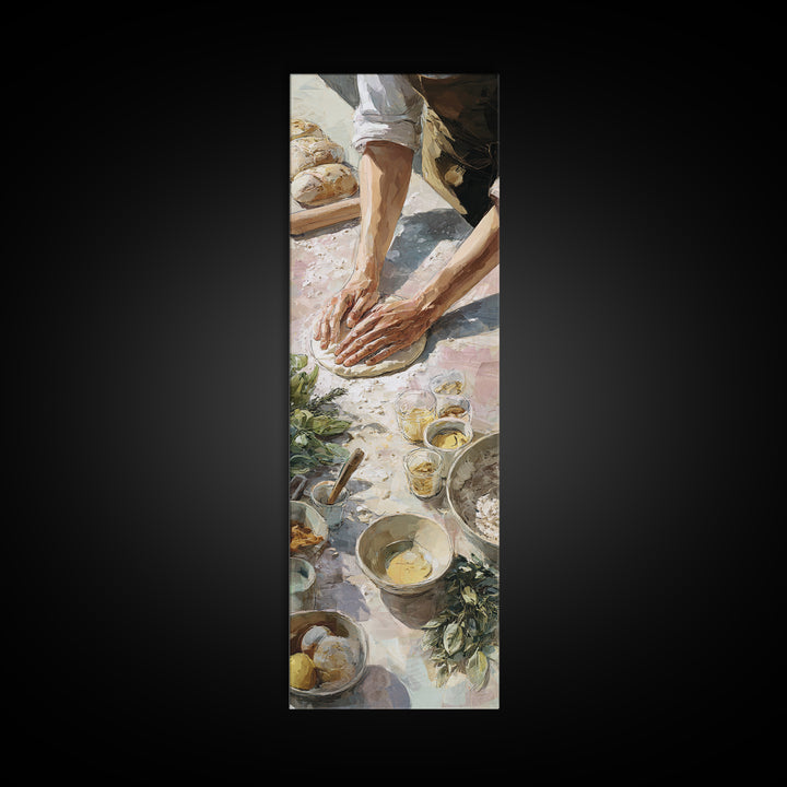 Baker Hands Shaping Dough Framed Canvas Print, Bakery Art, Textured Painting, Bakery Decor, Fine Art, Patisserie, Printable Art, BAK-1x3-29