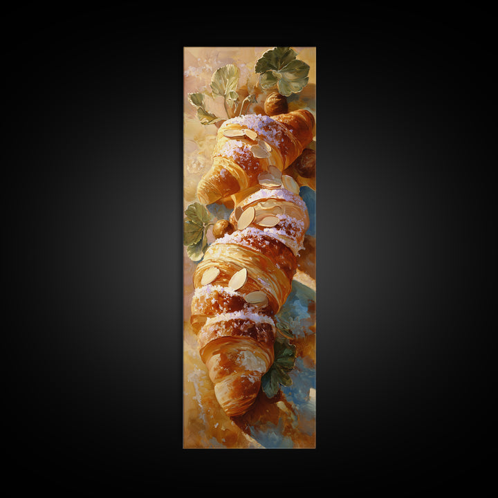 Almond Croissant Closeup Framed Canvas Print, Bakery Art, Printable Art, Bakery Decor, Watercolor Art, Patisserie, BAK-1x3-3