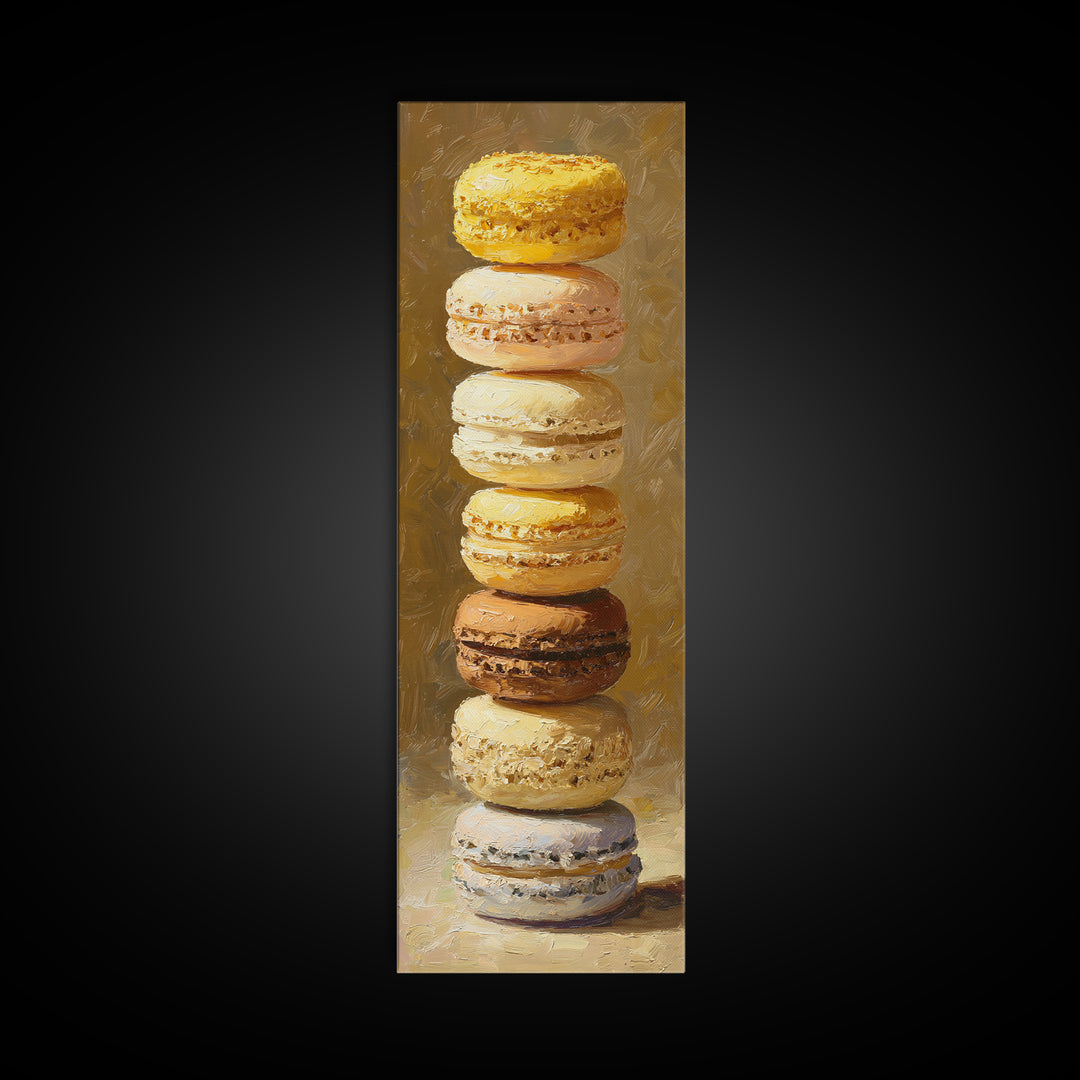 Single Perfect Macaron Tower Canvas Print, Bakery Art, Bakery, Bakery Decor, Oil Painting, Patisserie, Minimalist Decor, BAK-1x3-63