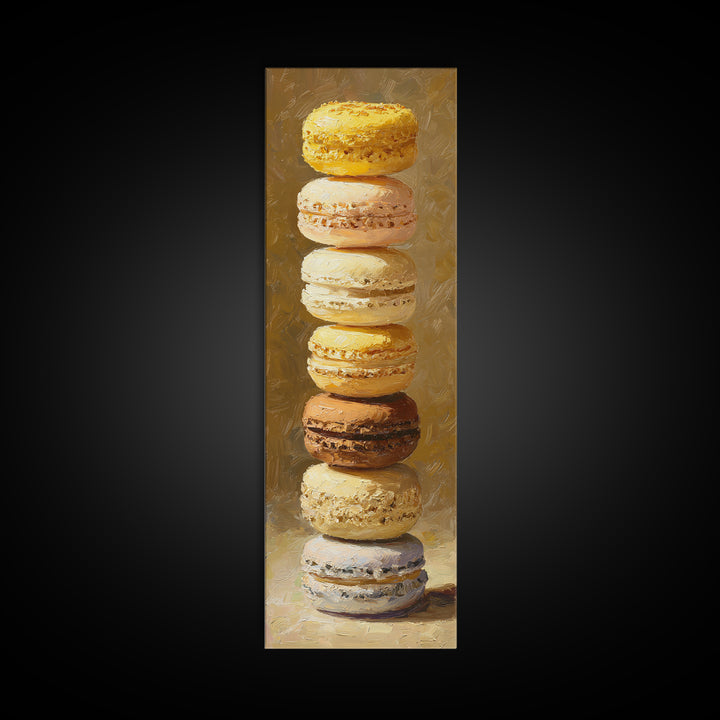 Single Perfect Macaron Tower Canvas Print, Bakery Art, Bakery, Bakery Decor, Oil Painting, Patisserie, Minimalist Decor, BAK-1x3-63