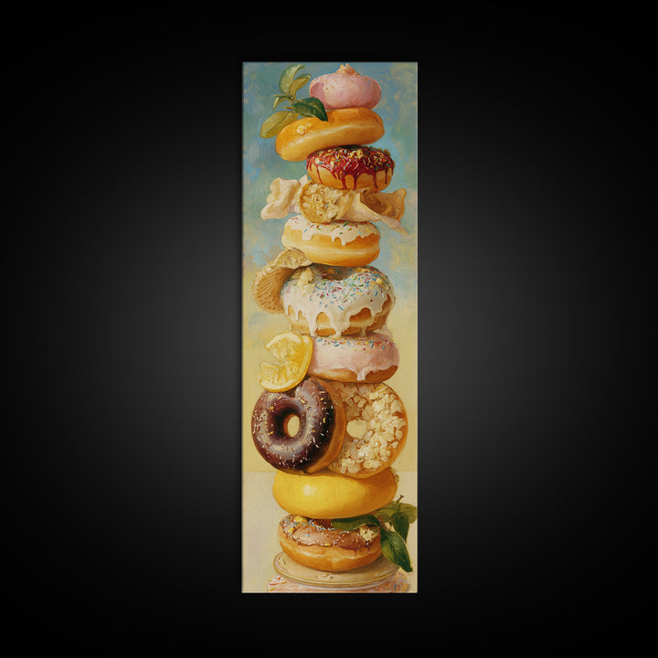 Whimsical Donut Assortment Framed Canvas Print, Bakery Art, Wall Art, Bakery Decor, Oil Painting, Patisserie, BAK-1x3-69