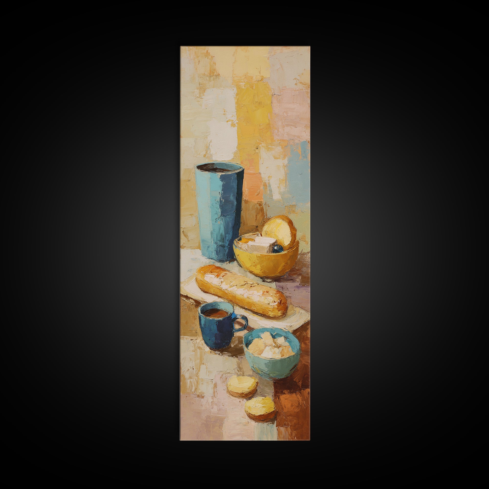 Painterly Eclair and Coffee Still Life Canvas Print, Bakery Art, Kitchen Art Print, Bakery Decor, Fine Art, Patisserie, BAK-1x3-72