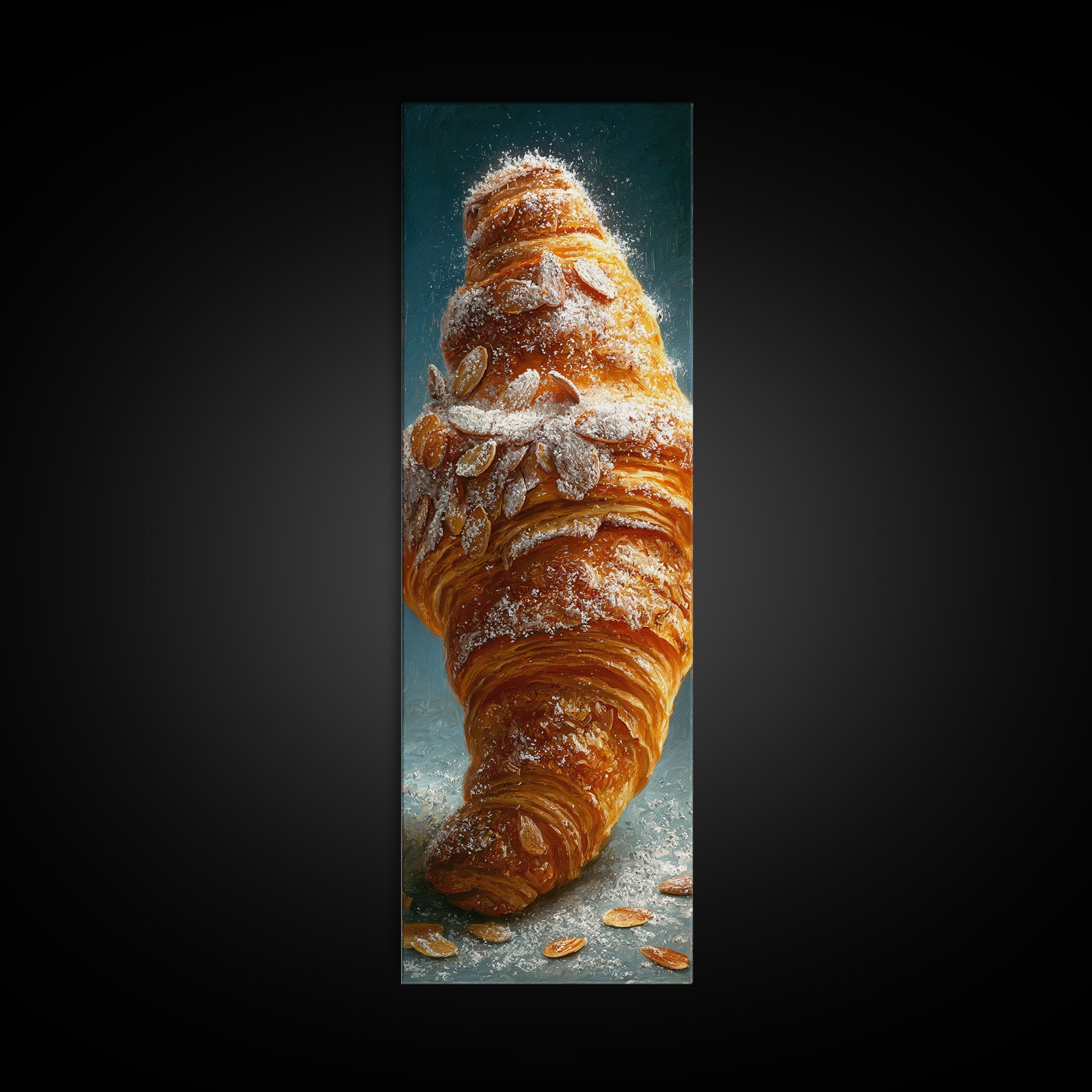 Almond Croissant Closeup Framed Canvas Print, Bakery Art, Neutral Decor, Bakery Decor, Fine Art, Patisserie, Home Decor, BAK-1x3-75