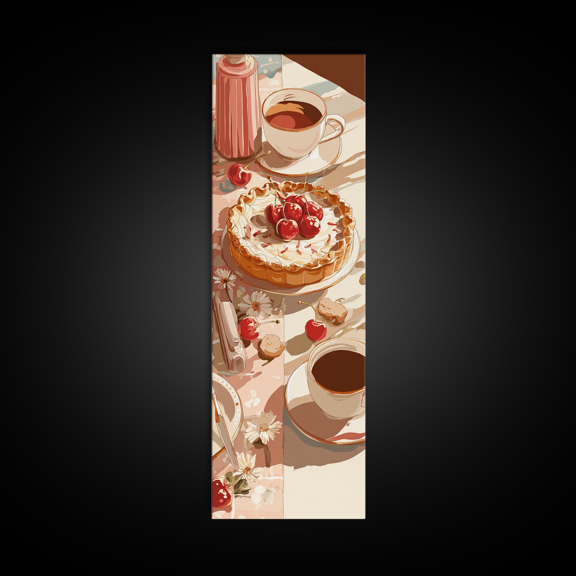 Retro Diner Pie Illustration Framed Canvas Print, Bakery Art, Watercolor Print, Bakery Decor, Oil Painting, Patisserie, BAK-1x3-76