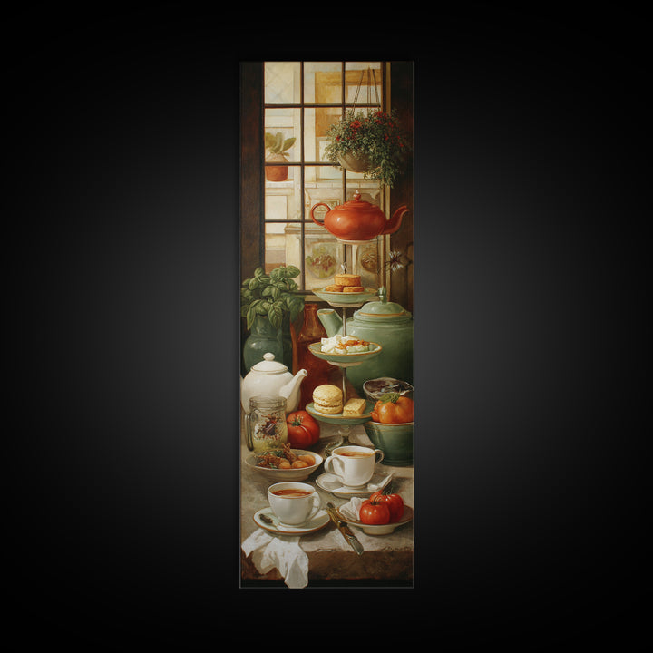 Tea and Scone Arrangement Framed Canvas Print, Bakery Art, Neutral Wall Art, Bakery Decor, Patisserie, Statement Artwork, BAK-1x3-80