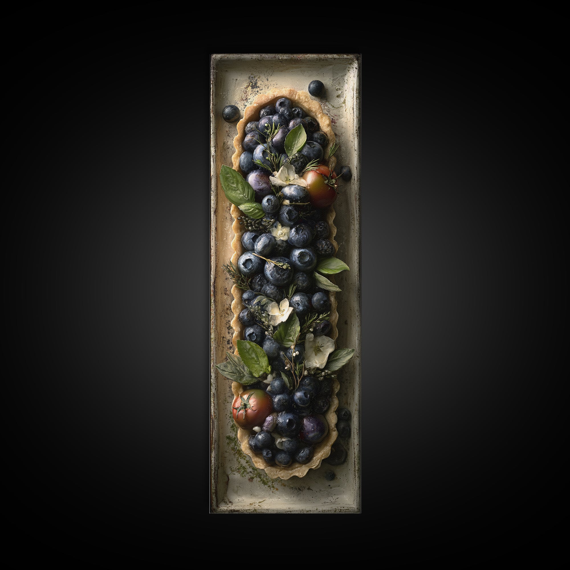 Blueberry Galette with Rustic Farmhouse Texture Framed Canvas Print, Bakery Art, Kids Art, Bakery Decor, Fine Art, Patisserie, BAK-1x3-83