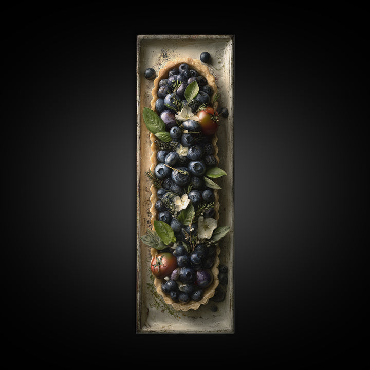 Blueberry Galette with Rustic Farmhouse Texture Framed Canvas Print, Bakery Art, Kids Art, Bakery Decor, Fine Art, Patisserie, BAK-1x3-83