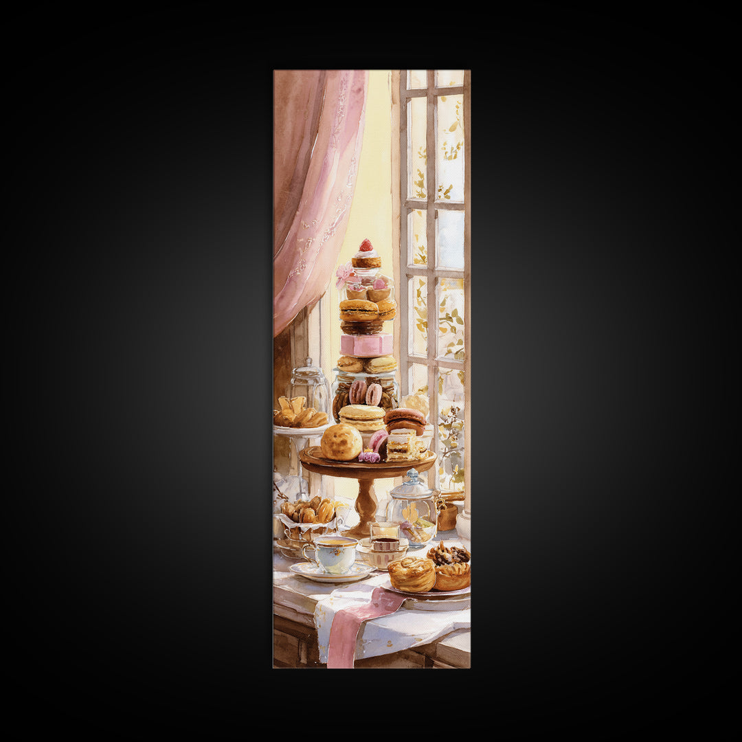 French Patisserie Window Display of Pastel Pastries Canvas Print, Bakery Art, Contemporary Art, Bakery Decor, Patisserie, BAK-1x3-86