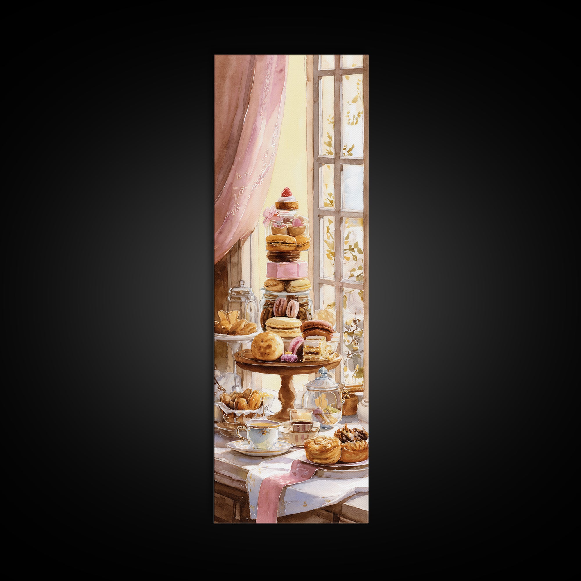 French Patisserie Window Display of Pastel Pastries Canvas Print, Bakery Art, Contemporary Art, Bakery Decor, Patisserie, BAK-1x3-86