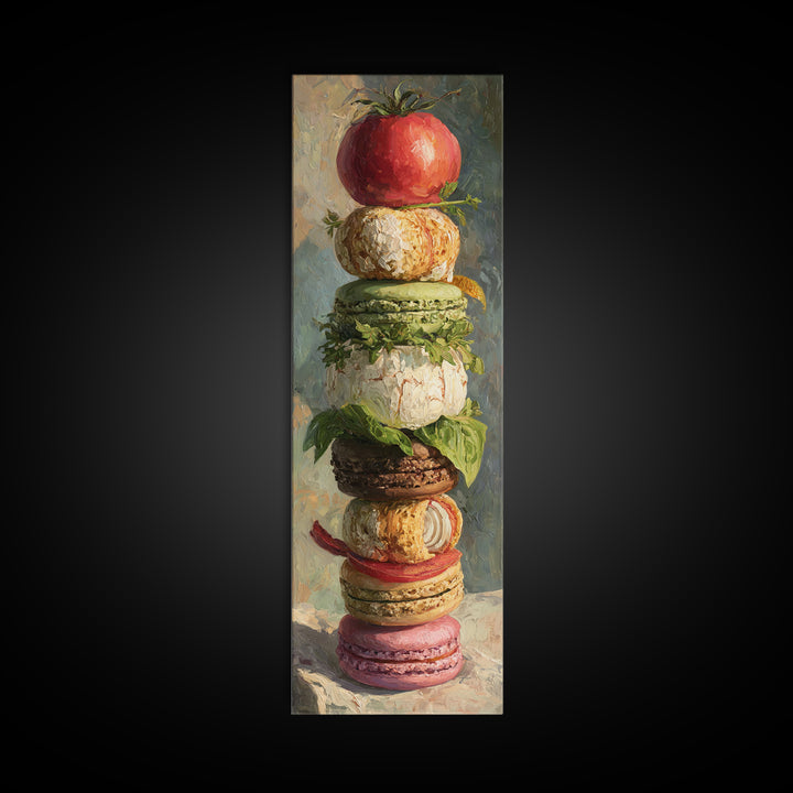 Single Perfect Macaron Tower Framed Canvas Print, Bakery Art, Statement Artwork, Bakery Decor, Fine Art, Patisserie, Art Print, BAK-1x3-87