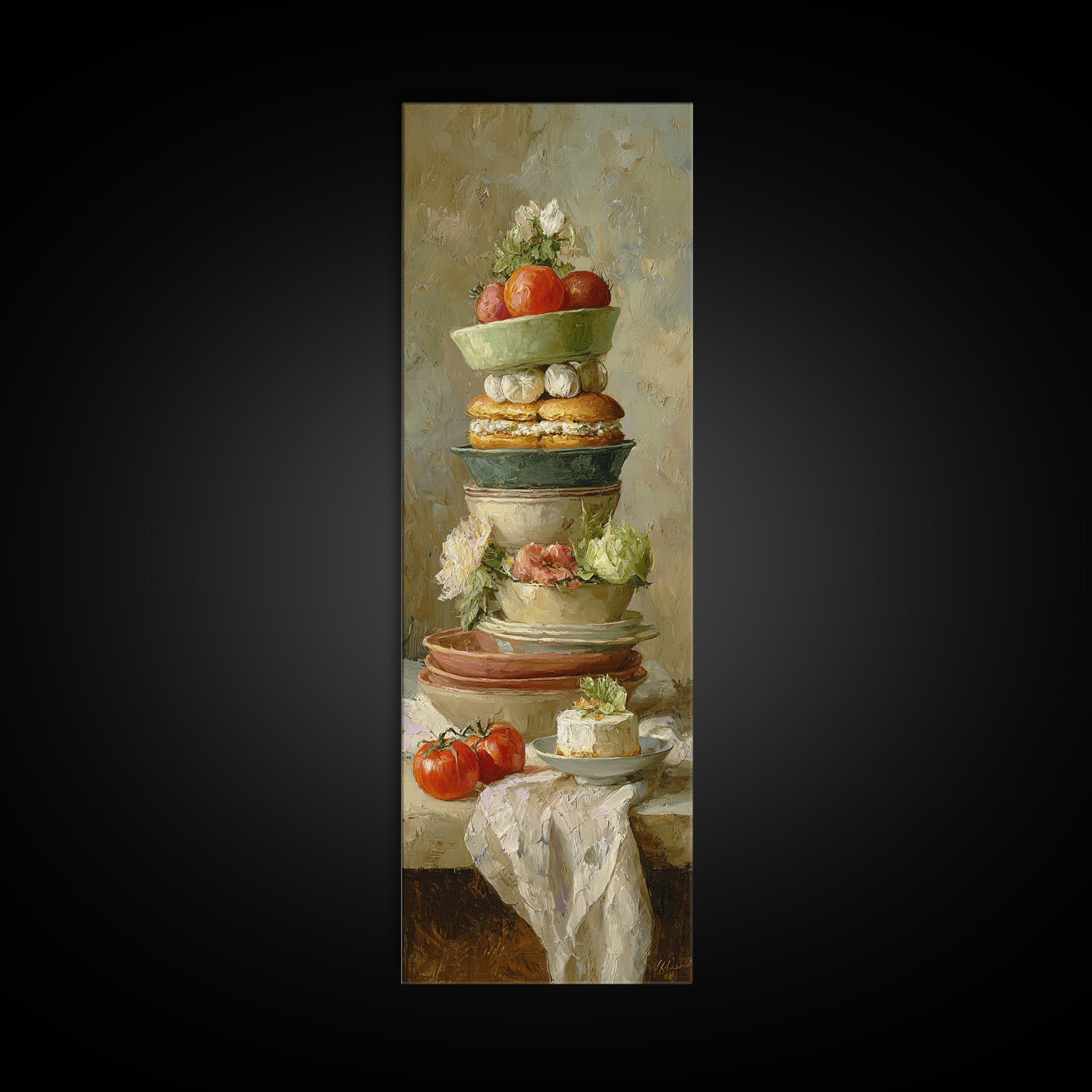 Painterly Eclair and Coffee Still Life Framed Canvas Print, Bakery Art, French Wall Art, Bakery Decor, Abstract Art, Patisserie, BAK-1x3-96