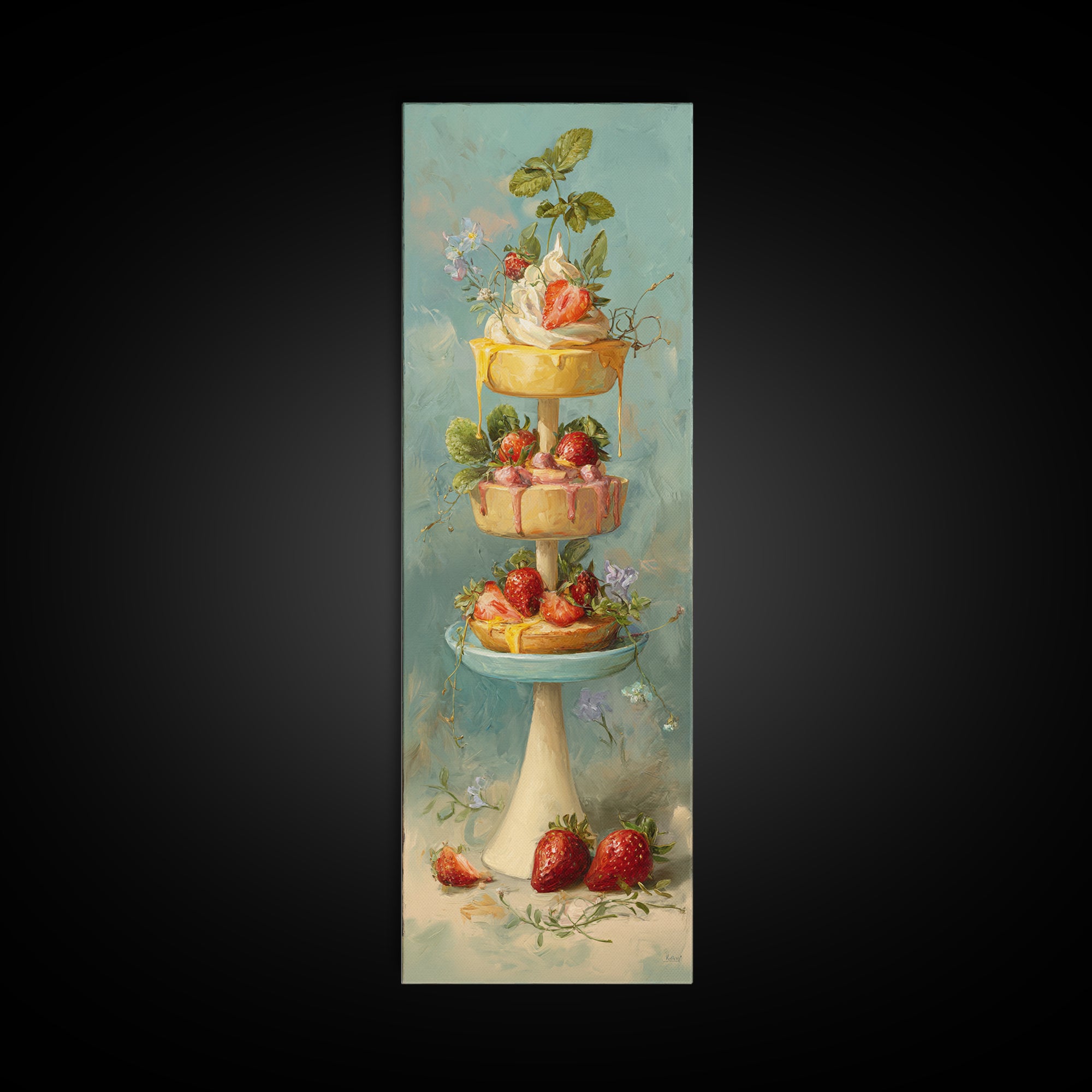 Pastel Cake Stand Canvas Print, Bakery Art, Boho Decor, Bakery Decor, Oil Painting, Patisserie, Kitchen Decor, BAK-1x3-97
