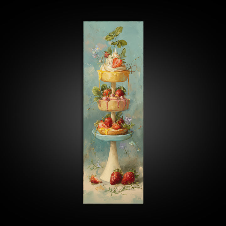 Pastel Cake Stand Canvas Print, Bakery Art, Boho Decor, Bakery Decor, Oil Painting, Patisserie, Kitchen Decor, BAK-1x3-97
