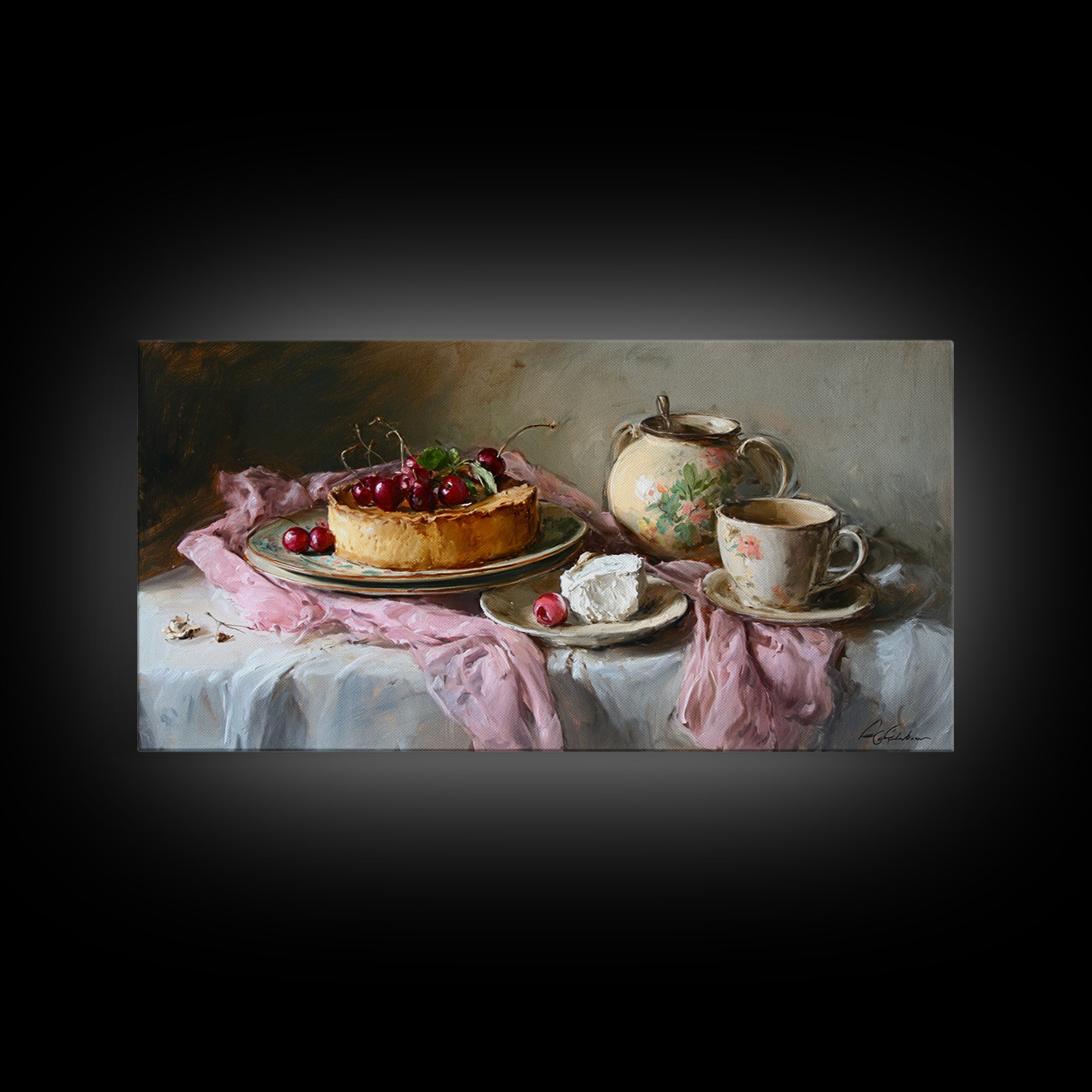 Cherry Tart Still Life Framed Canvas Print, Bakery Art, Digital Print, Bakery Decor, Fine Art, Patisserie, Kitchen Art Print, BAK-2x1-1