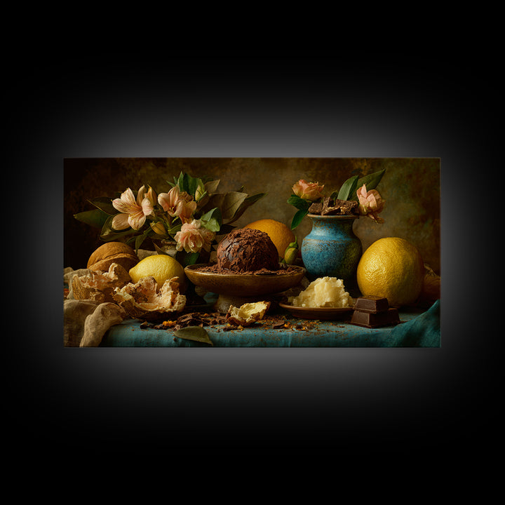 Chocolate Truffle Still Life Framed Canvas Print, Bakery Art, Bakery Decor, Watercolor Art, Patisserie, Kitchen Prints, BAK-2x1-15