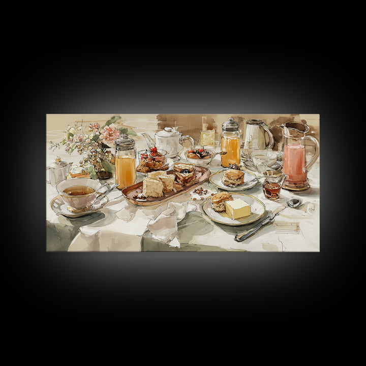 Tea and Scone Arrangement Framed Canvas Print, Bakery Art, Fine Art Print, Bakery Decor, Fine Art, Patisserie, BAK-2x1-16
