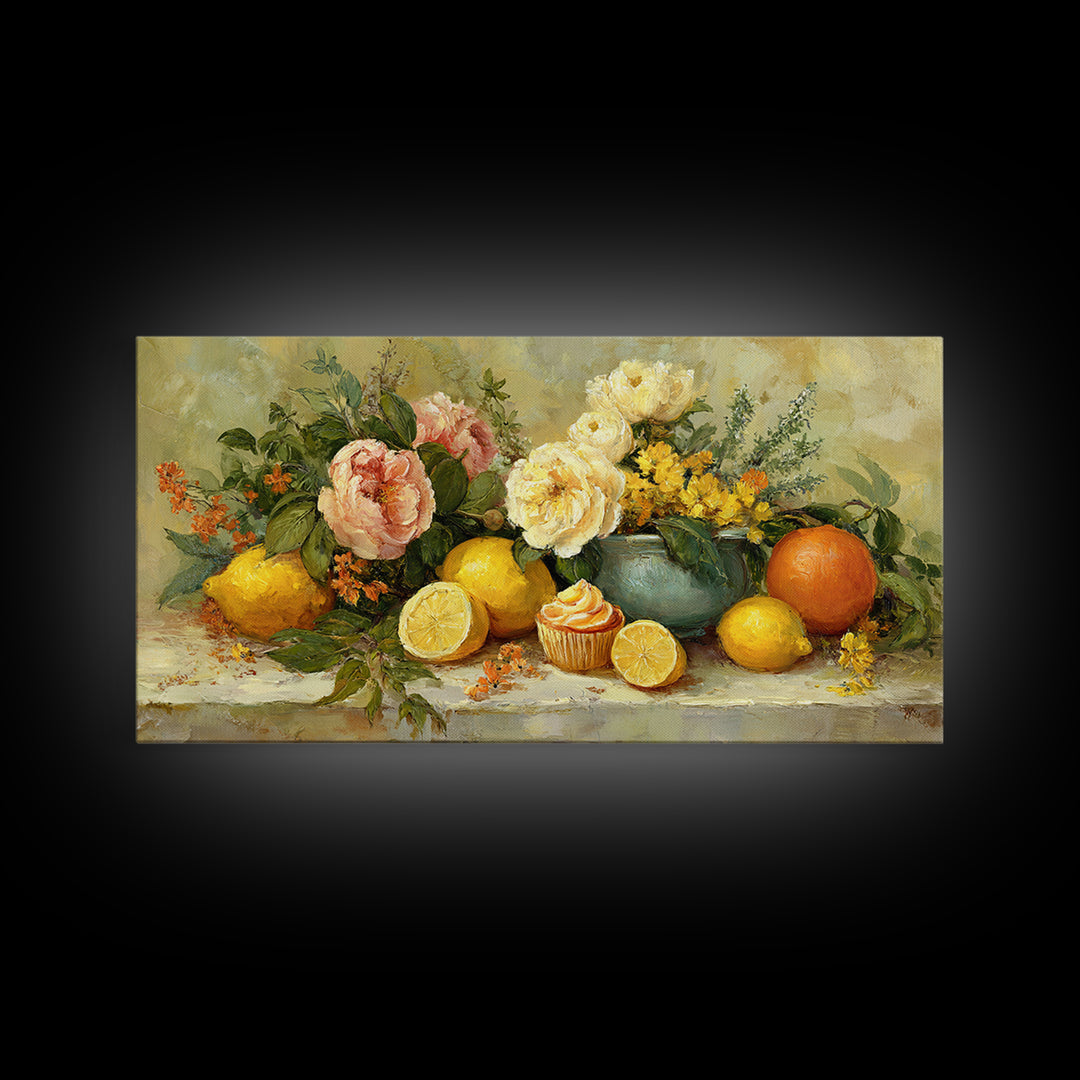 Cupcake Bouquet Painted Framed Canvas Print, Bakery Art, Kitchen Wall Decor, Bakery Decor, Patisserie, Whimsical Wall Art, BAK-2x1-3