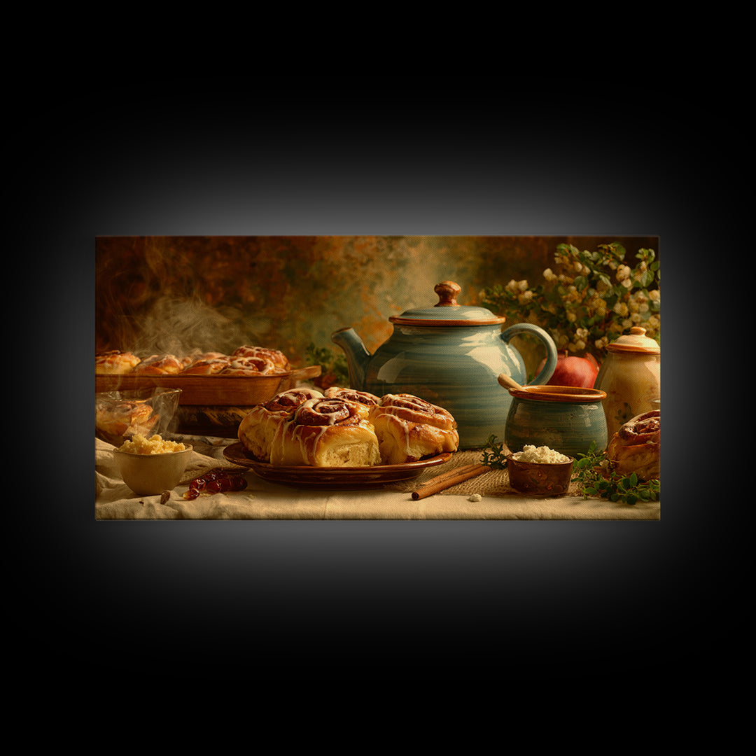 Cinnamon Rolls in a Warm Country Kitchen Canvas Print, Bakery Art, Watercolor Painting, Bakery Decor, Fine Art, Patisserie, BAK-2x1-31