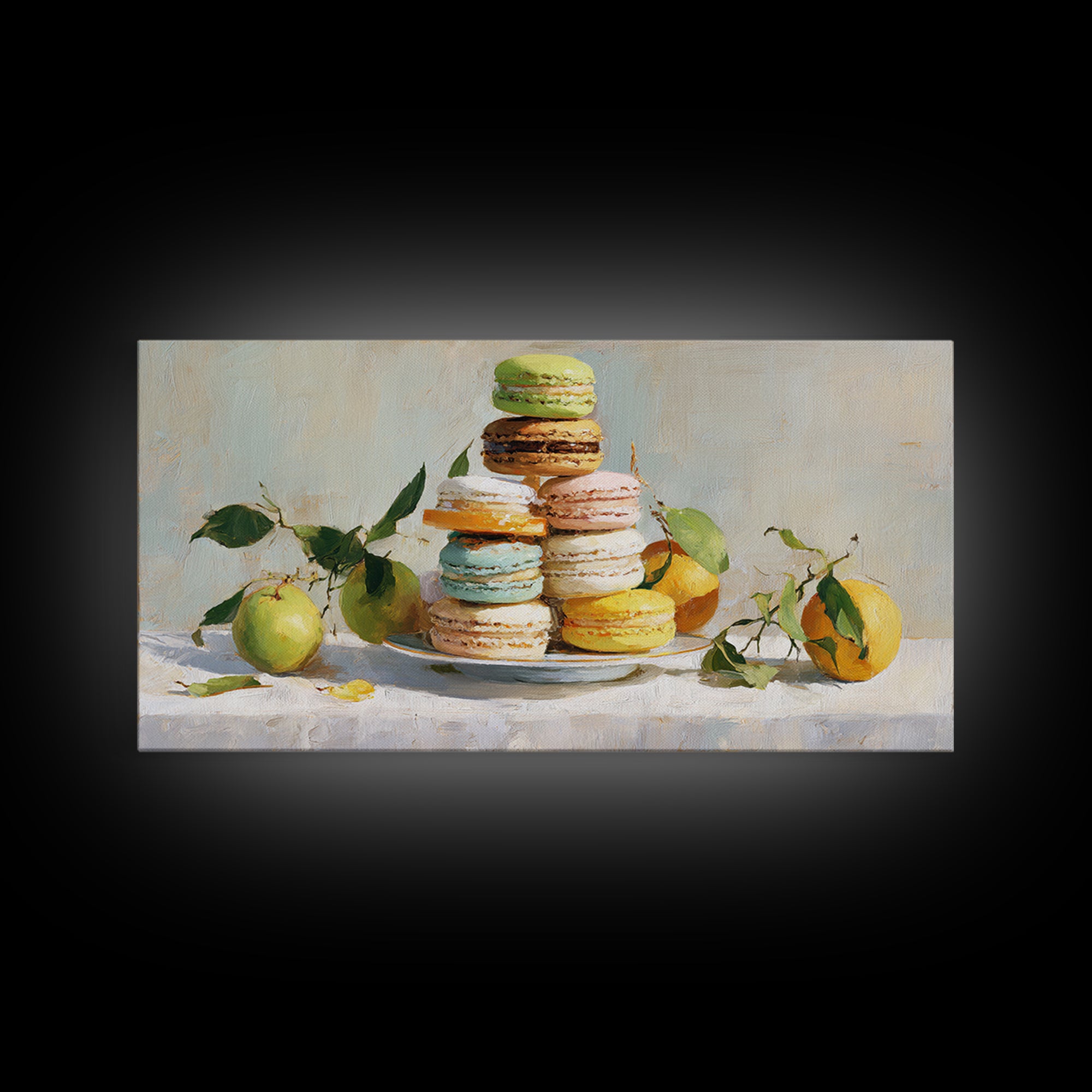 Single Perfect Macaron Tower Canvas Print, Bakery Art, Kitchen Prints, Bakery Decor, Oil Painting, Patisserie, Fine Art, BAK-2x1-47