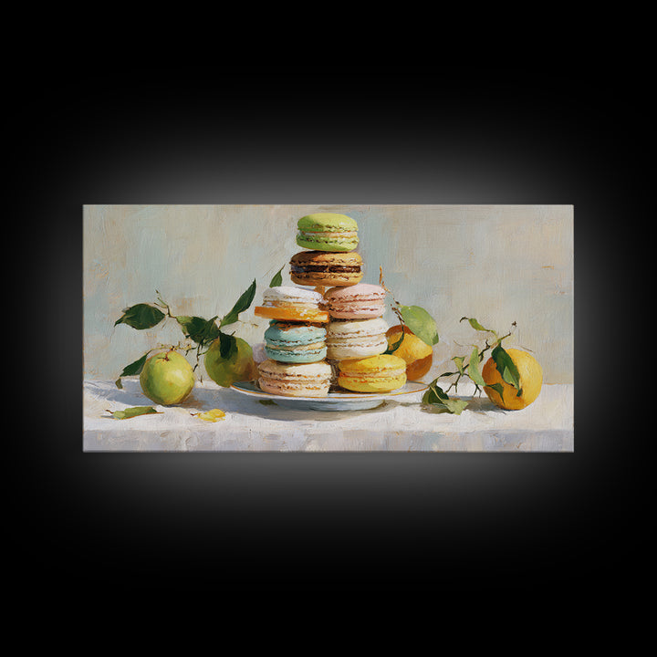 Single Perfect Macaron Tower Canvas Print, Bakery Art, Kitchen Prints, Bakery Decor, Oil Painting, Patisserie, Fine Art, BAK-2x1-47