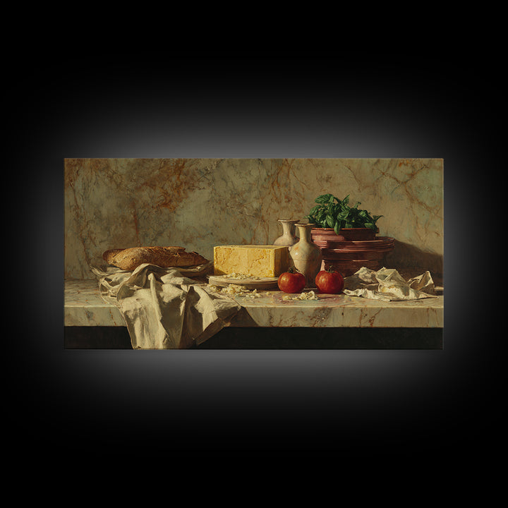Baguette and Butter Still Life on Marble Canvas Print, Bakery Art, Printable Wall Art, Bakery Decor, Fine Art, Patisserie, BAK-2x1-52