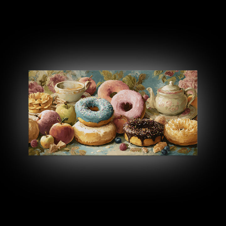 Whimsical Donut Assortment Canvas Print, Bakery Art, Kitchen Prints, Bakery Decor, Oil Painting, Patisserie, Fine Art, BAK-2x1-53