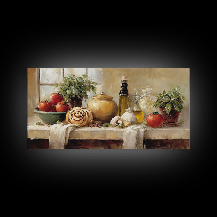 Cinnamon Rolls in a Warm Country Kitchen Framed Canvas Print, Bakery Art, Kitchen Print, Bakery Decor, Fine Art, Patisserie, BAK-2x1-55
