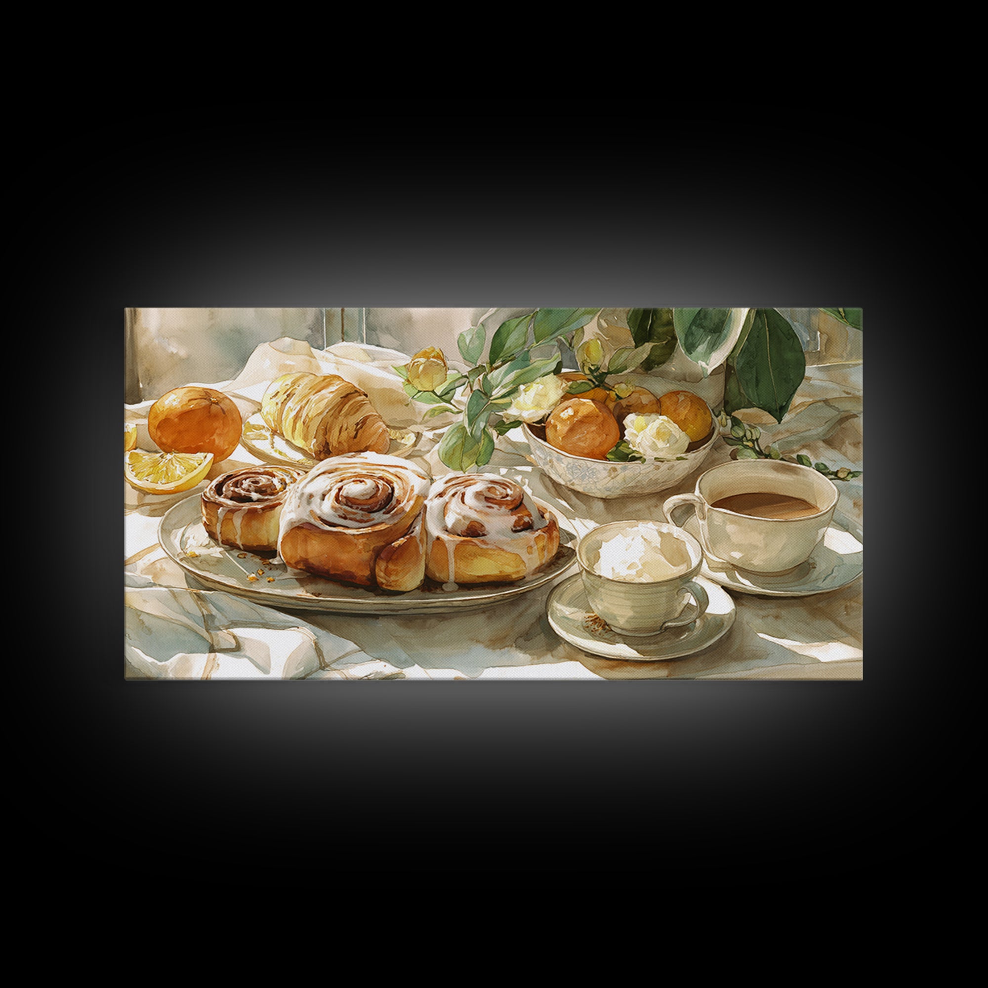 Cinnamon Rolls in a Warm Country Kitchen Framed Canvas Print, Bakery Art, Printable Wall Art, Bakery Decor, Patisserie, BAK-2x1-7