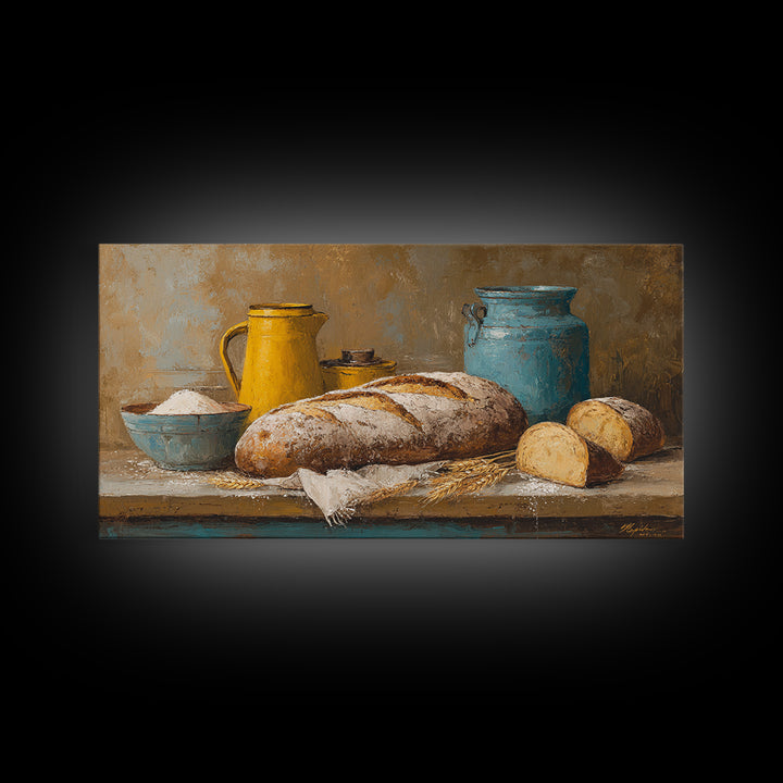 Rustic Loaf of Bread Framed Canvas Print, Bakery Art, Kitchen Art, Bakery Decor, Fine Art, Patisserie, Neutral Wall Art, BAK-2x1-72