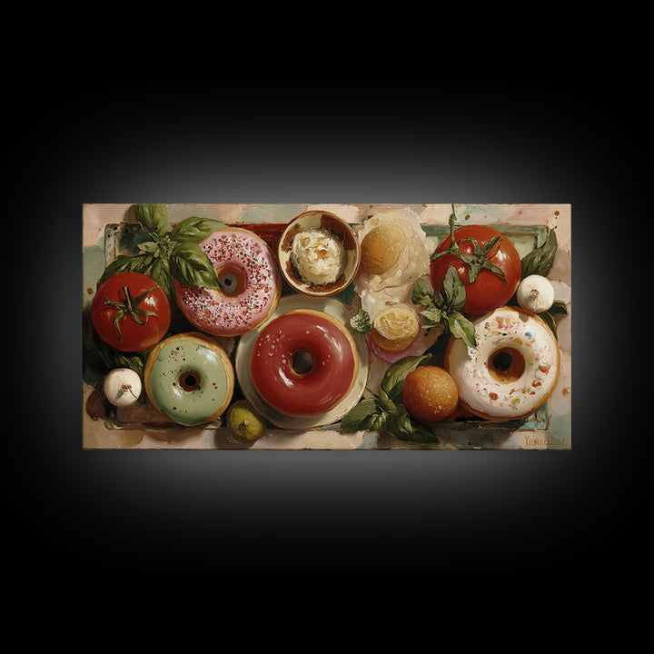 Whimsical Donut Assortment Canvas Print, Bakery Art, Kitchen Prints, Bakery Decor, Oil Painting, Patisserie, Fine Art, BAK-2x1-77