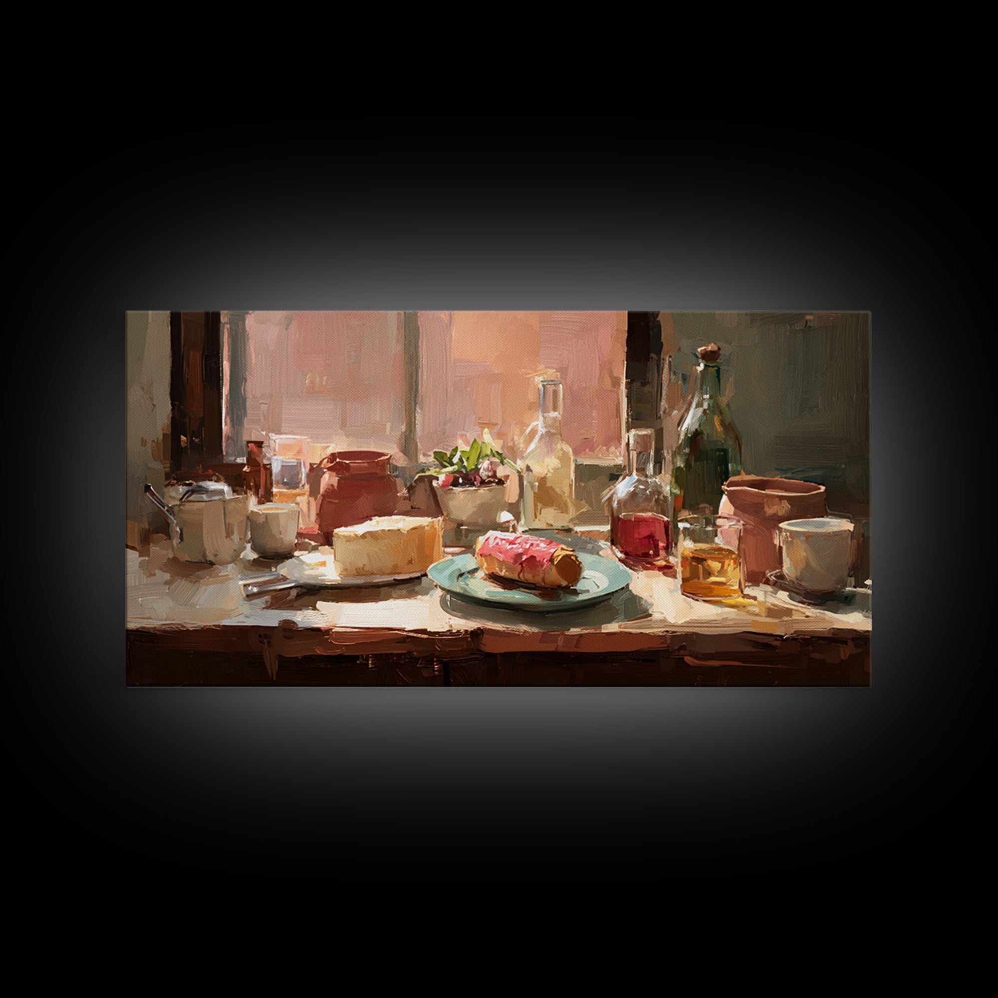 Painterly Eclair and Coffee Still Life Framed Canvas Print, Bakery Art, Coffee Wall Art, Bakery Decor, Fine Art, Patisserie, BAK-2x1-80