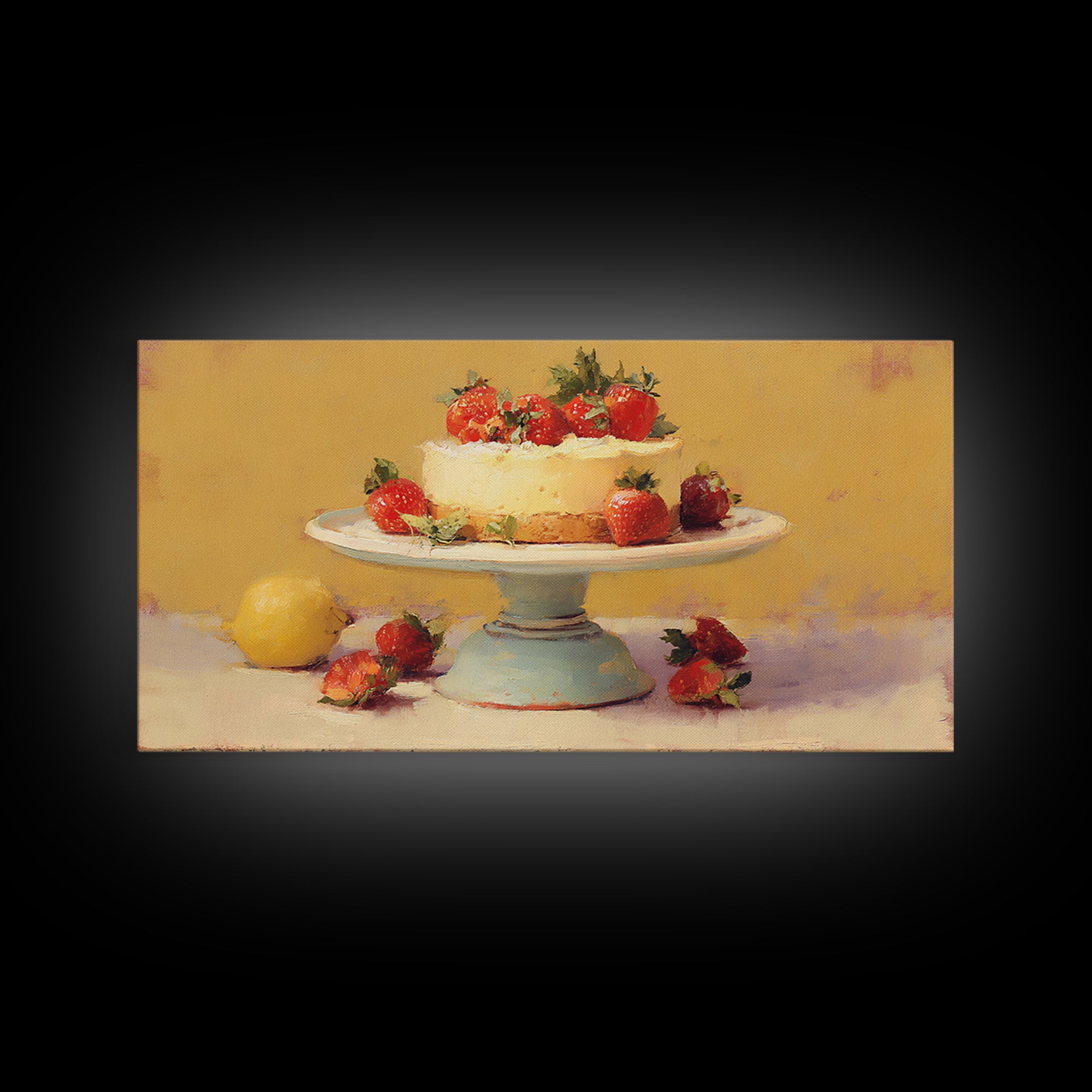 Pastel Cake Stand Framed Canvas Print, Bakery Art, Food Art, Bakery Decor, Watercolor Art, Patisserie, Kids Art, BAK-2x1-81
