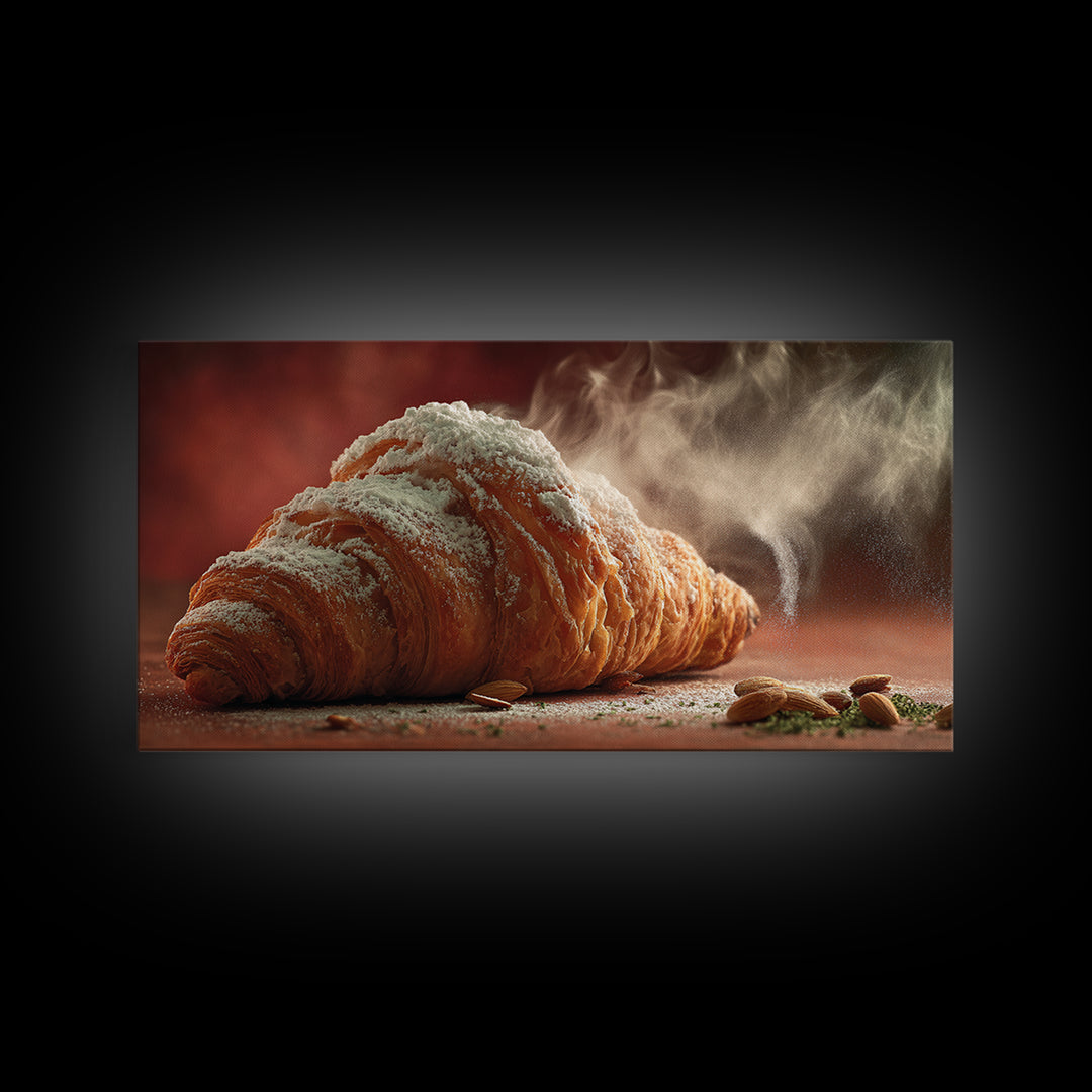 Almond Croissant Closeup Framed Canvas Print, Bakery Art, Print, Bakery Decor, Fine Art, Patisserie, Food Art, Kitchen Print, BAK-2x1-83