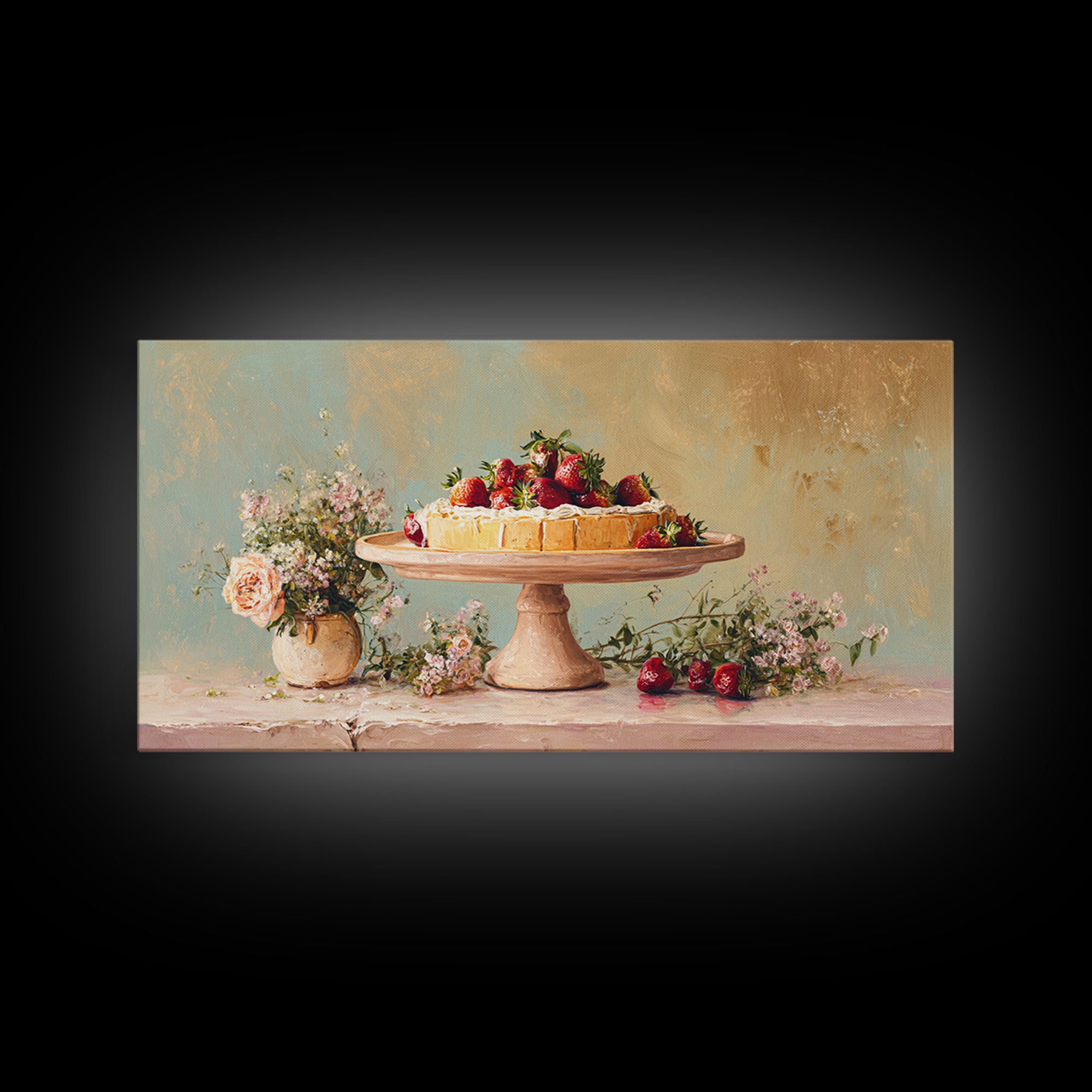 Pastel Cake Stand Framed Canvas Print, Bakery Art, Art Print, Bakery Decor, Patisserie, Kitchen Print, Coffee Wall Art, BAK-2x1-9