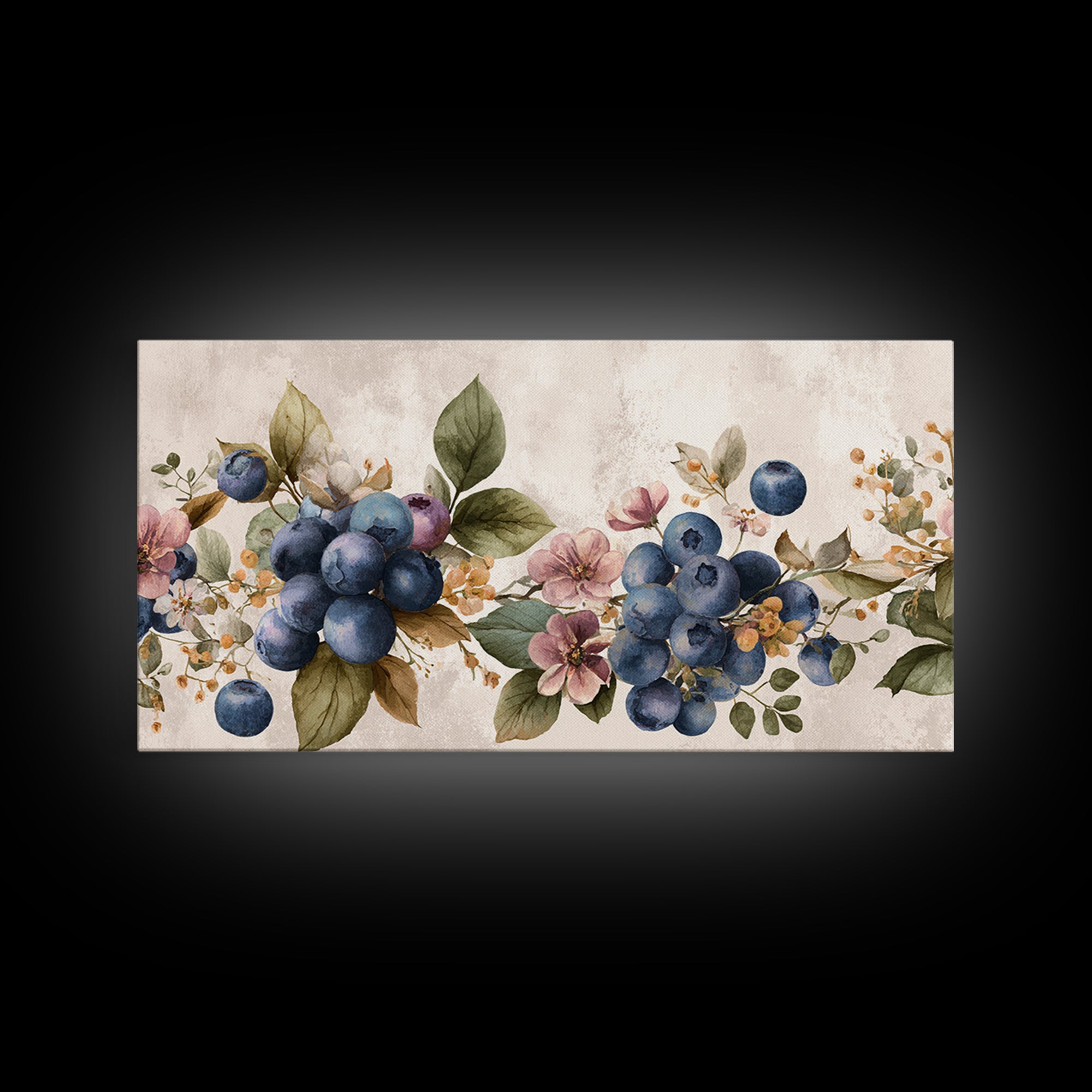 Blueberry Galette with Rustic Farmhouse Texture Framed Canvas Print, Bakery Art, Watercolor Painting, Bakery Decor, Patisserie, BAK-2x1-91