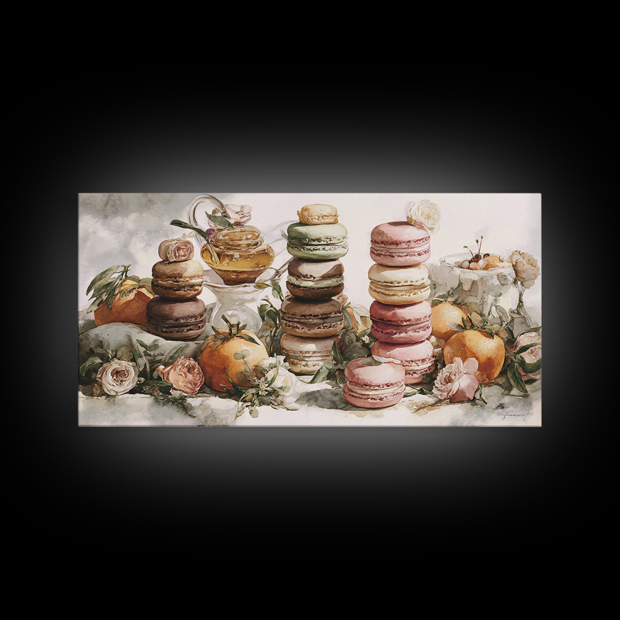 Single Perfect Macaron Tower Framed Canvas Print, Bakery Art, Neutral Decor, Bakery Decor, Fine Art, Patisserie, Home Decor, BAK-2x1-95
