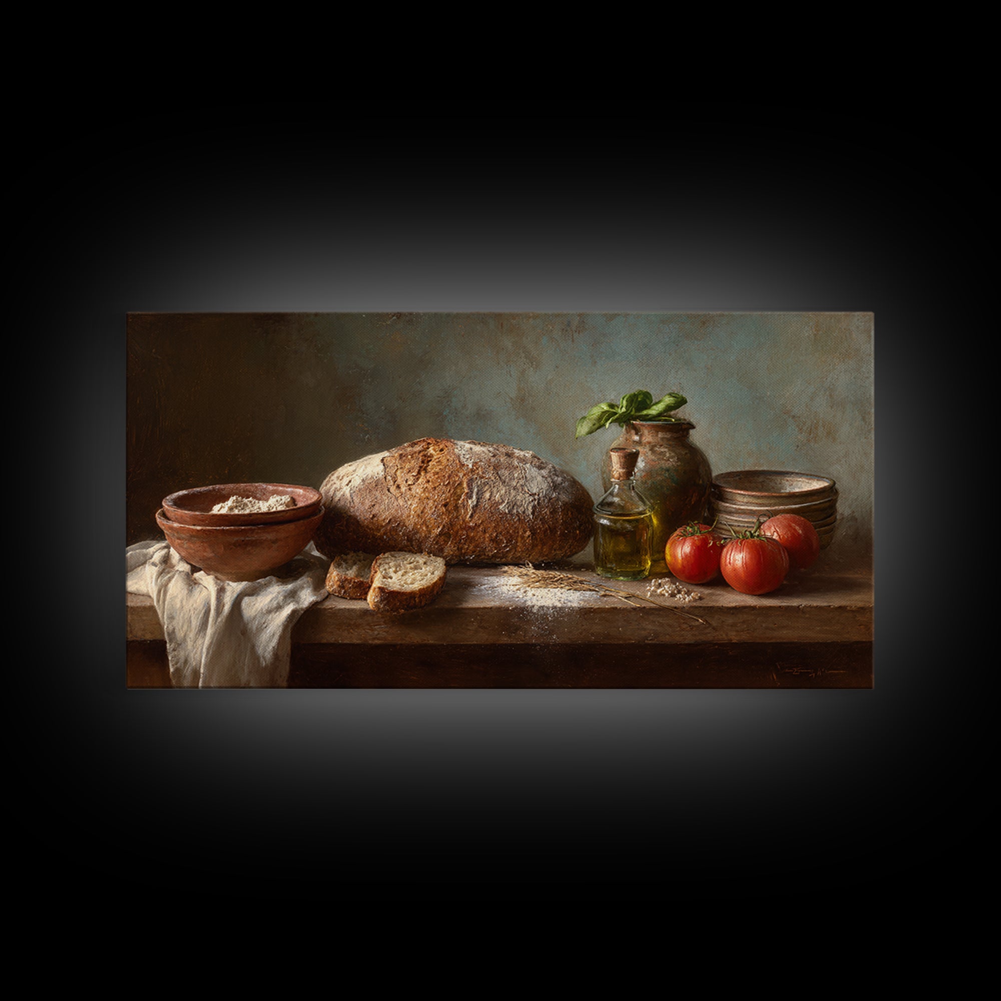 Rustic Loaf of Bread Framed Canvas Print, Bakery Art, Watercolor Print, Bakery Decor, Oil Painting, Patisserie, Fine Art Print, BAK-2x1-96