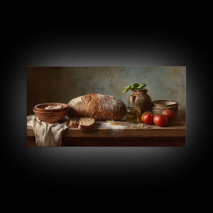 Rustic Loaf of Bread Framed Canvas Print, Bakery Art, Watercolor Print, Bakery Decor, Oil Painting, Patisserie, Fine Art Print, BAK-2x1-96