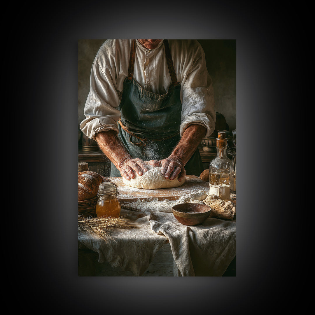 Baker Hands Shaping Dough Framed Canvas Print, Bakery Art, Digital Print, Bakery Decor, Fine Art, Patisserie, Kitchen Art Print, BAK-2x3-1